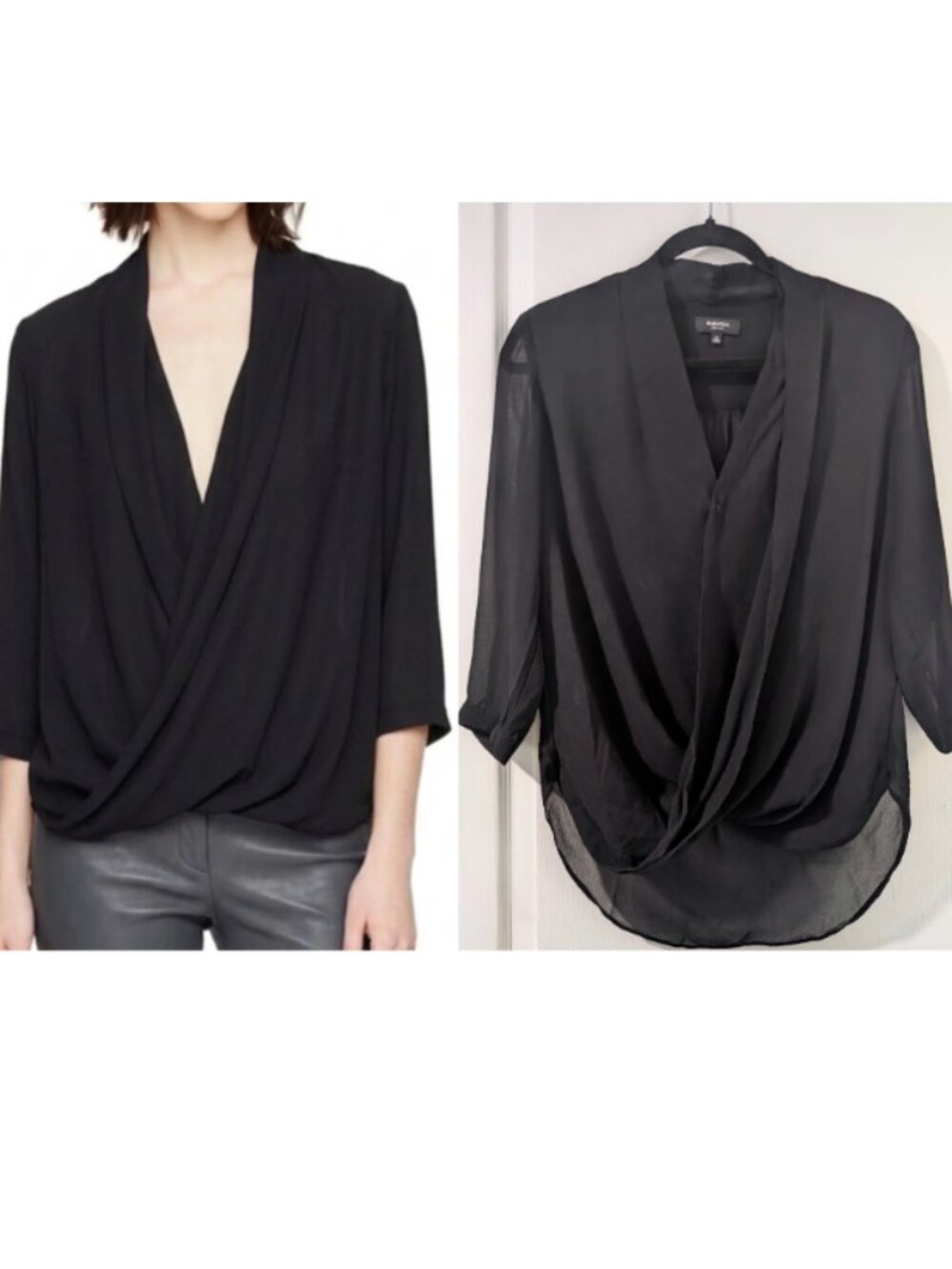 Aritzia Babaton | Beau Silk Drape Front Blouse In Black
